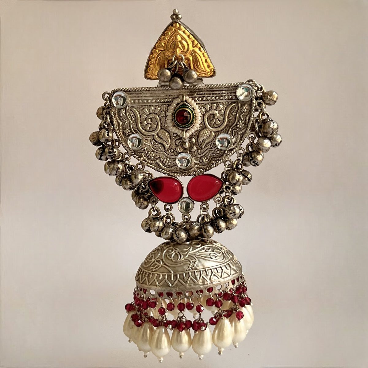 ÉLIRA SILVER LOOK ALIKE HAND HAMMERED DUAL TONED JUMBO JHUMKA ER558