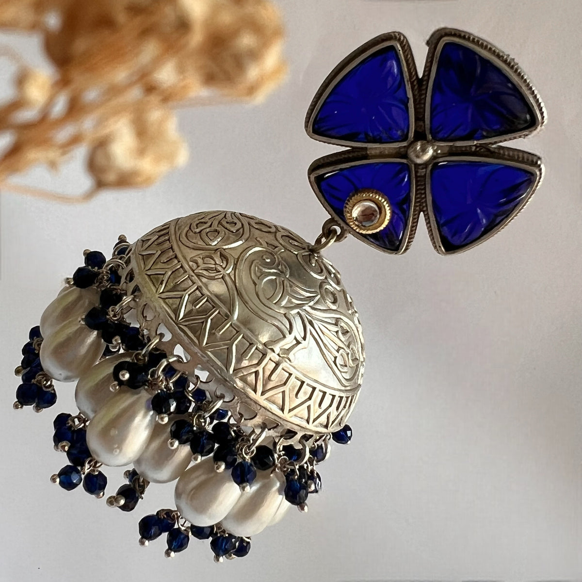 MASANI SILVER LOOK ALIKE DUAL-TONED SILVER POLISH HANDMADE JHUMKA ER573