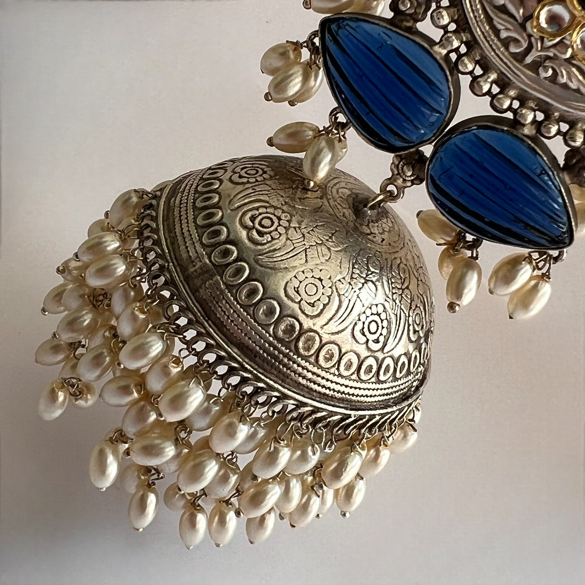 SELAM SILVER LOOK ALIKE DUAL-TONED SILVER POLISH HANDMADE JHUMKA ER574