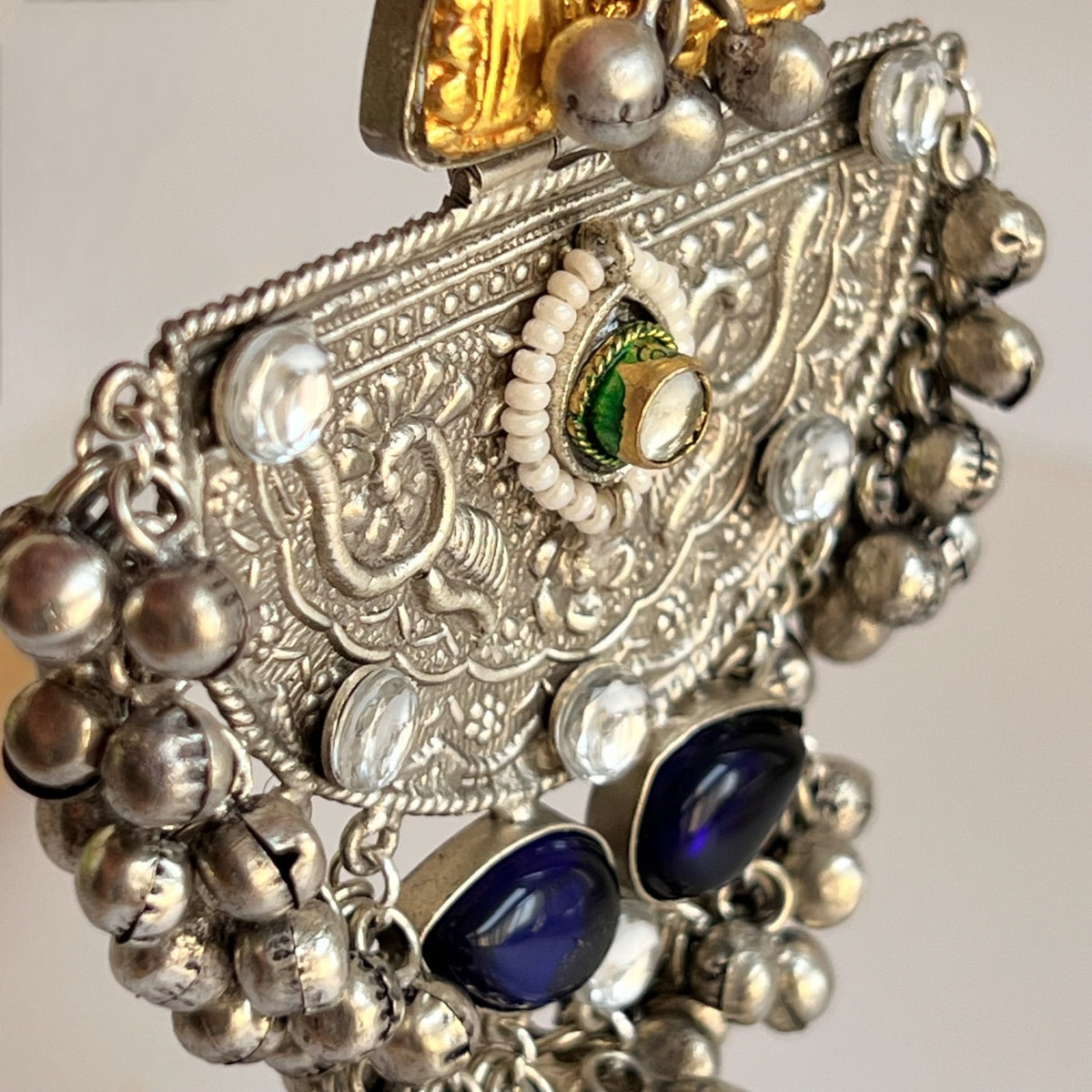 ÉLIRA SILVER LOOK ALIKE HAND HAMMERED DUAL TONED JUMBO JHUMKA ER558