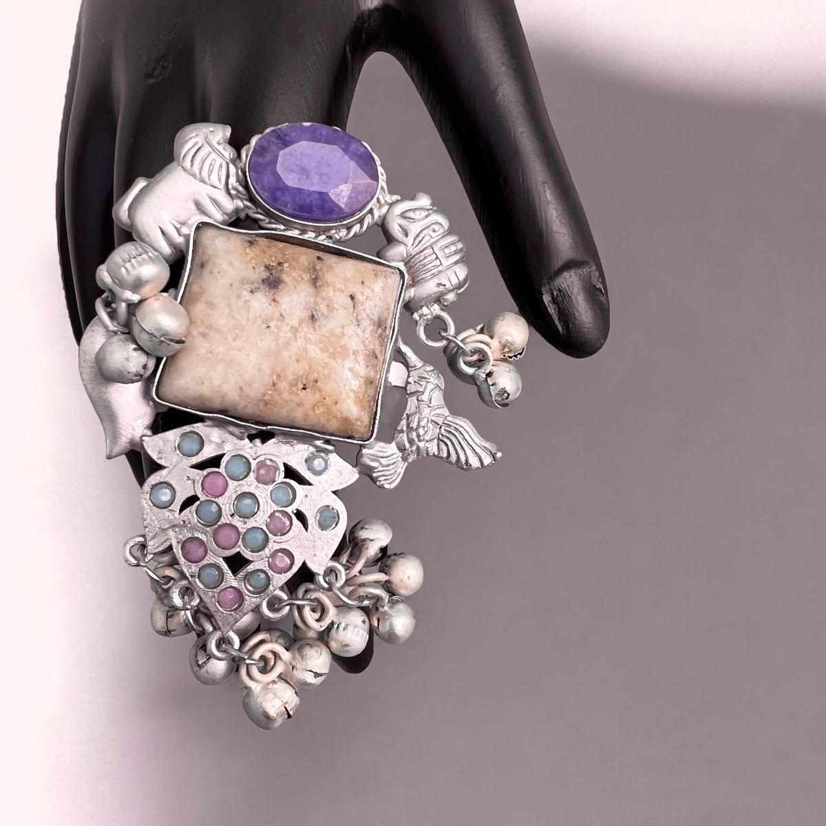 CAMILA PREMIUM HANDMADE NATURAL STONES SILVER POLISH RING R59 DESIGN 2