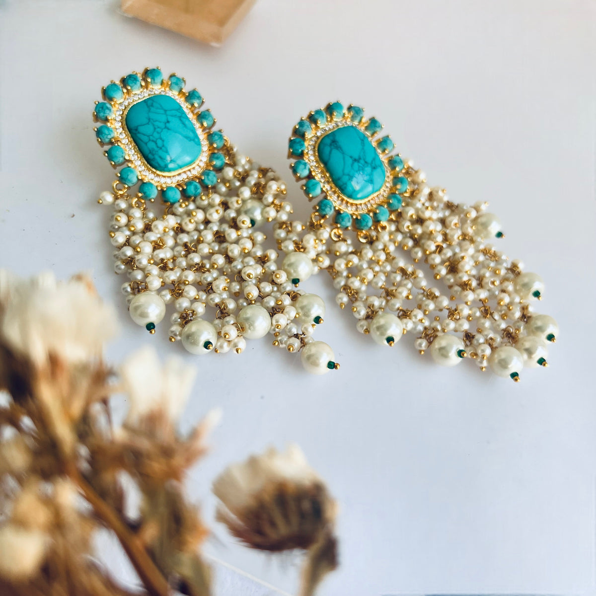 LIYA HANDMADE PEARL BEADED GOLD-TONED EARRING-ER561