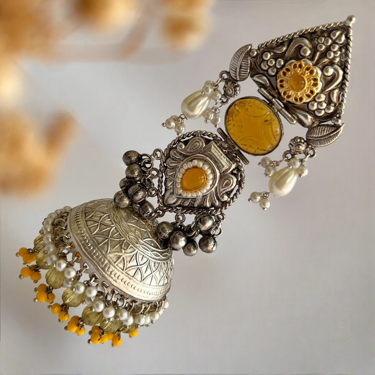 KRITHI SILVER LOOK ALIKE DUAL-TONED SILVER POLISH HANDMADE JUMBO JHUMKA ER572