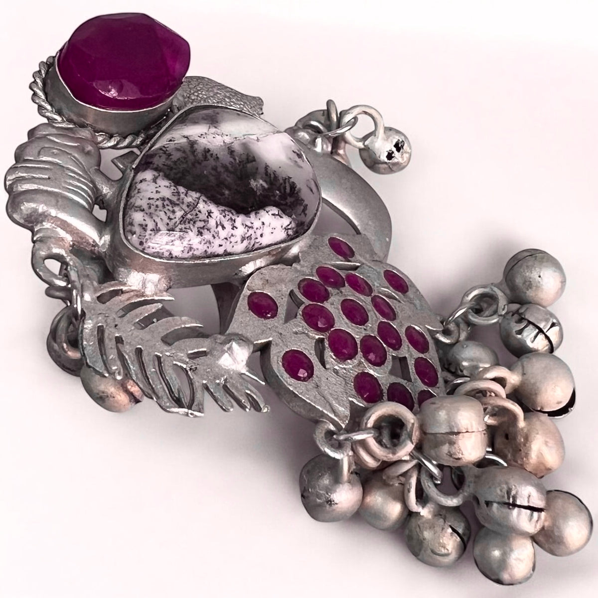 ALMA PREMIUM HANDMADE NATURAL STONES SILVER POLISH RING R56