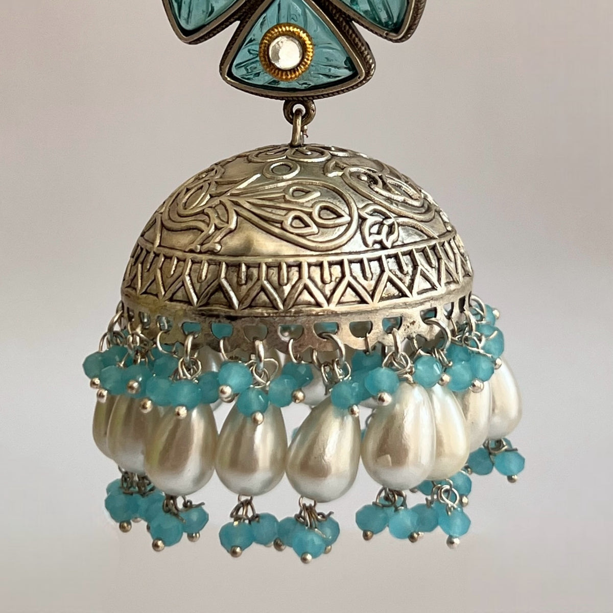 MASANI SILVER LOOK ALIKE DUAL-TONED SILVER POLISH HANDMADE JHUMKA ER573