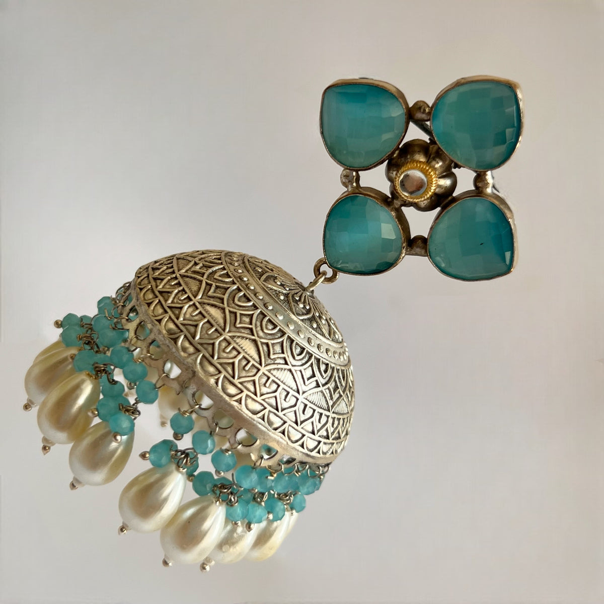 MAKARA SILVER LOOK ALIKE DUAL-TONED SILVER POLISH HANDMADE JHUMKA ER575