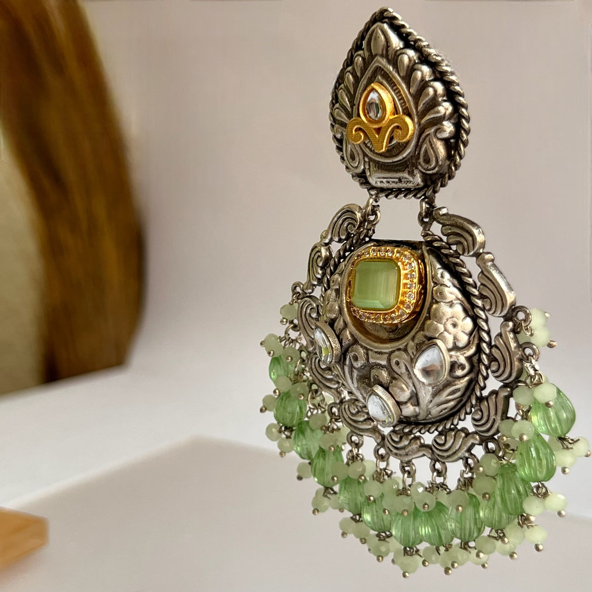 ANISE SILVER LOOK ALIKE DUAL-TONED SILVER POLISH HANDMADE DANGLERS ER564