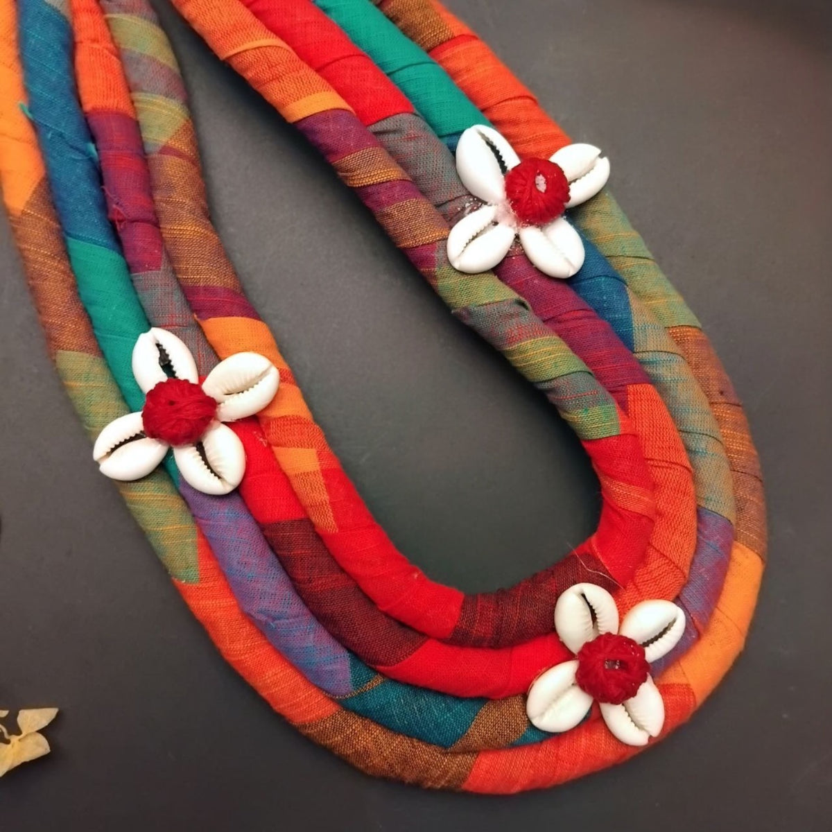 MITHILA FABRIC AND BEADS HANDMADE AND HANDSTICHED MALA/ NECKPIECE ML86