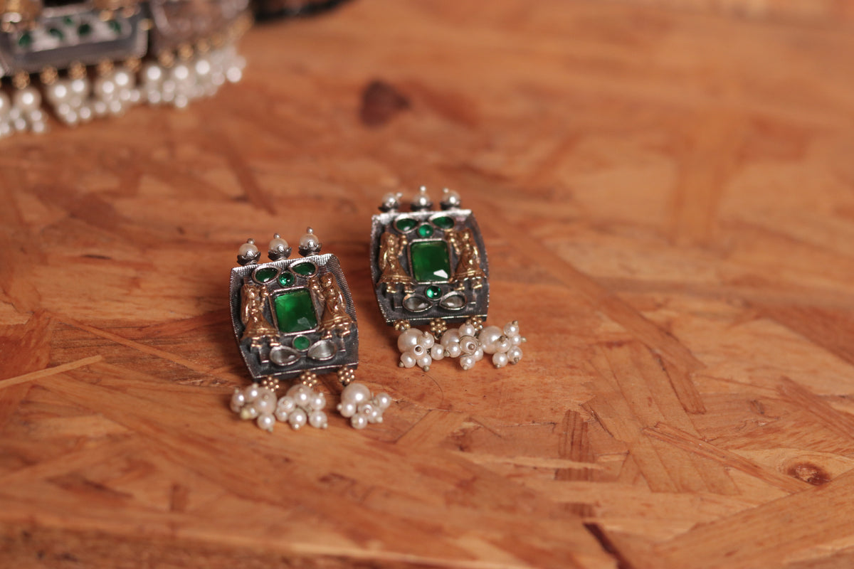 SUGIR BIJOUX PREMIUM DUAL TONED SEMI HANDMADE CHOKER WITH EARRINGS CH69