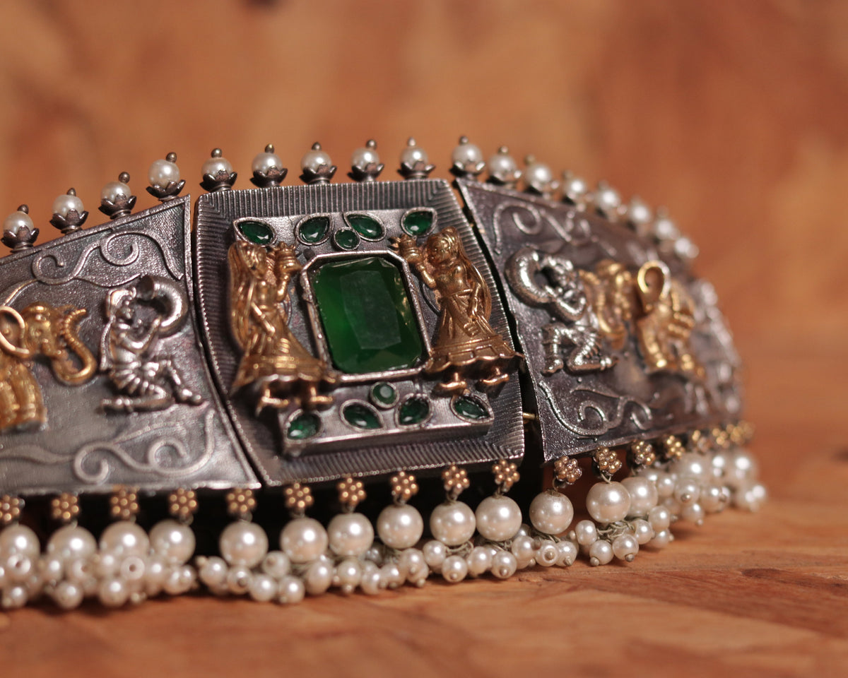 SUGIR BIJOUX PREMIUM DUAL TONED SEMI HANDMADE CHOKER WITH EARRINGS CH69