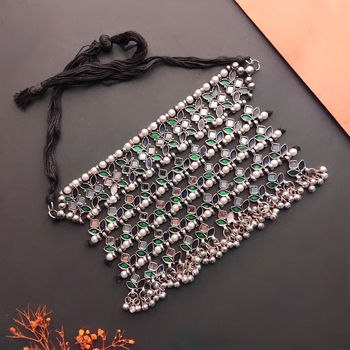 QUINN SEMI HANDMADE OXIDZED AFGHANI CHOKER/NECKPIECE CH452