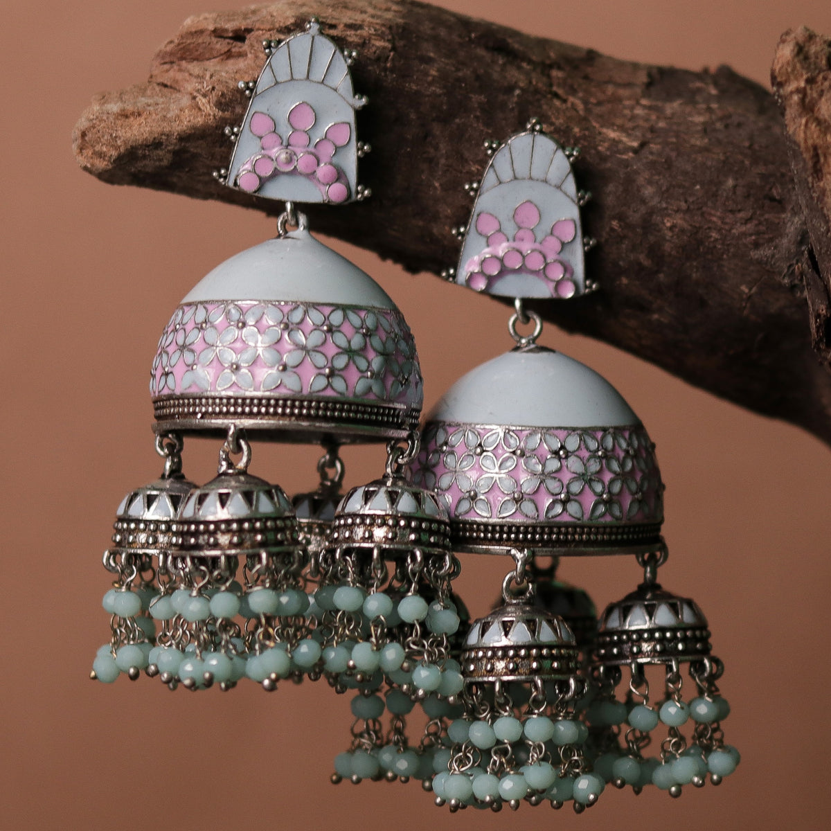 PRISM TASSEL QUARTET SEMI HANDMADE & HANDPAINTED JHUMKAS ER70