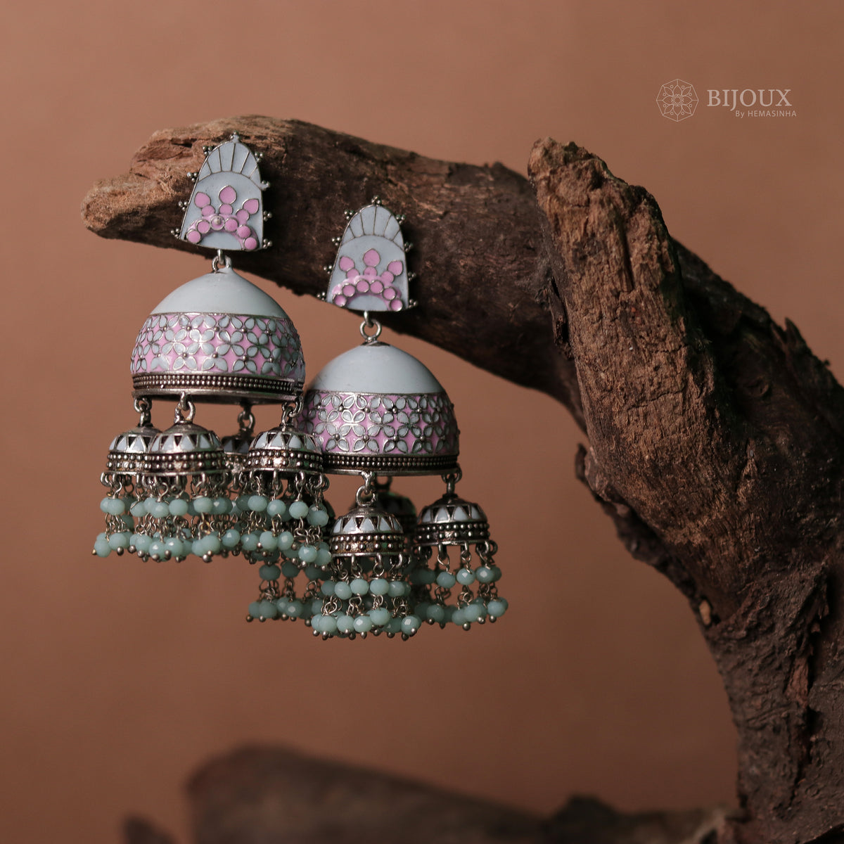 PRISM TASSEL QUARTET SEMI HANDMADE & HANDPAINTED JHUMKAS ER70