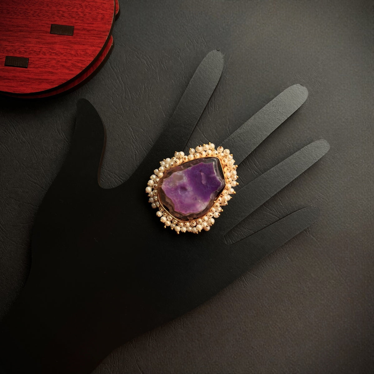 CIEL  AGATE PEARL WORK GOLD TONED RING R17