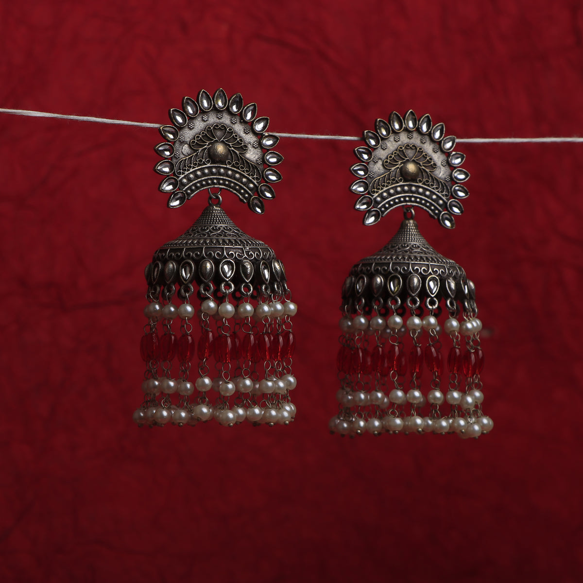 NINIKA SILVER LOOK ALIKE JUMBO SEMI HANDMADE JHUMKA ER189