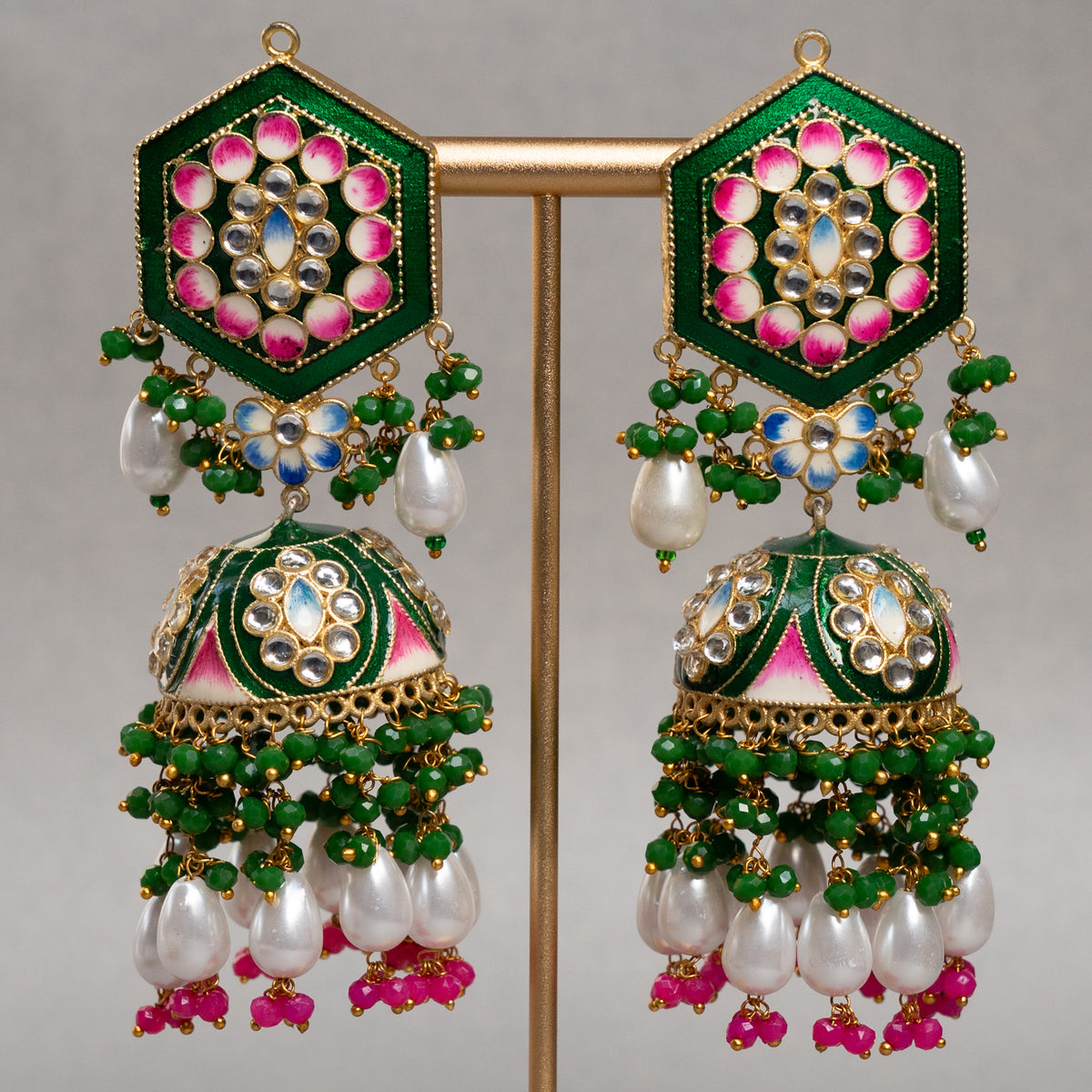 GOLD-TONE MEENAKARI SEMI HANDMADE JHUMKAS EARRINGS ER85