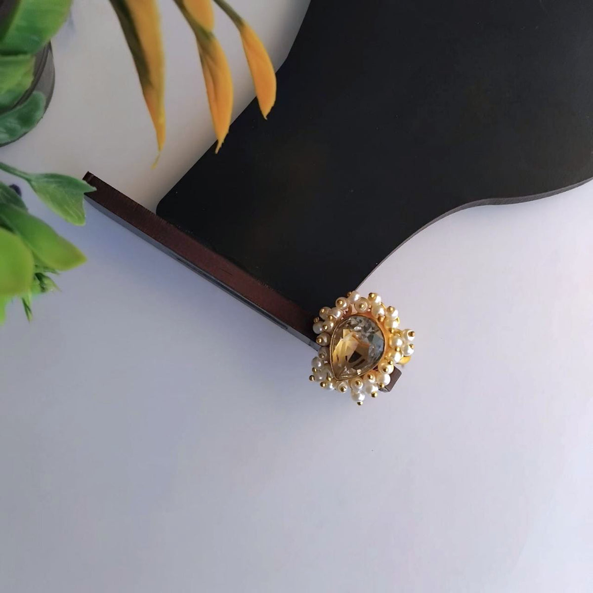 ISHIKA GOLD TONED NATURAL STONE HANDMADE FINGER RING R21