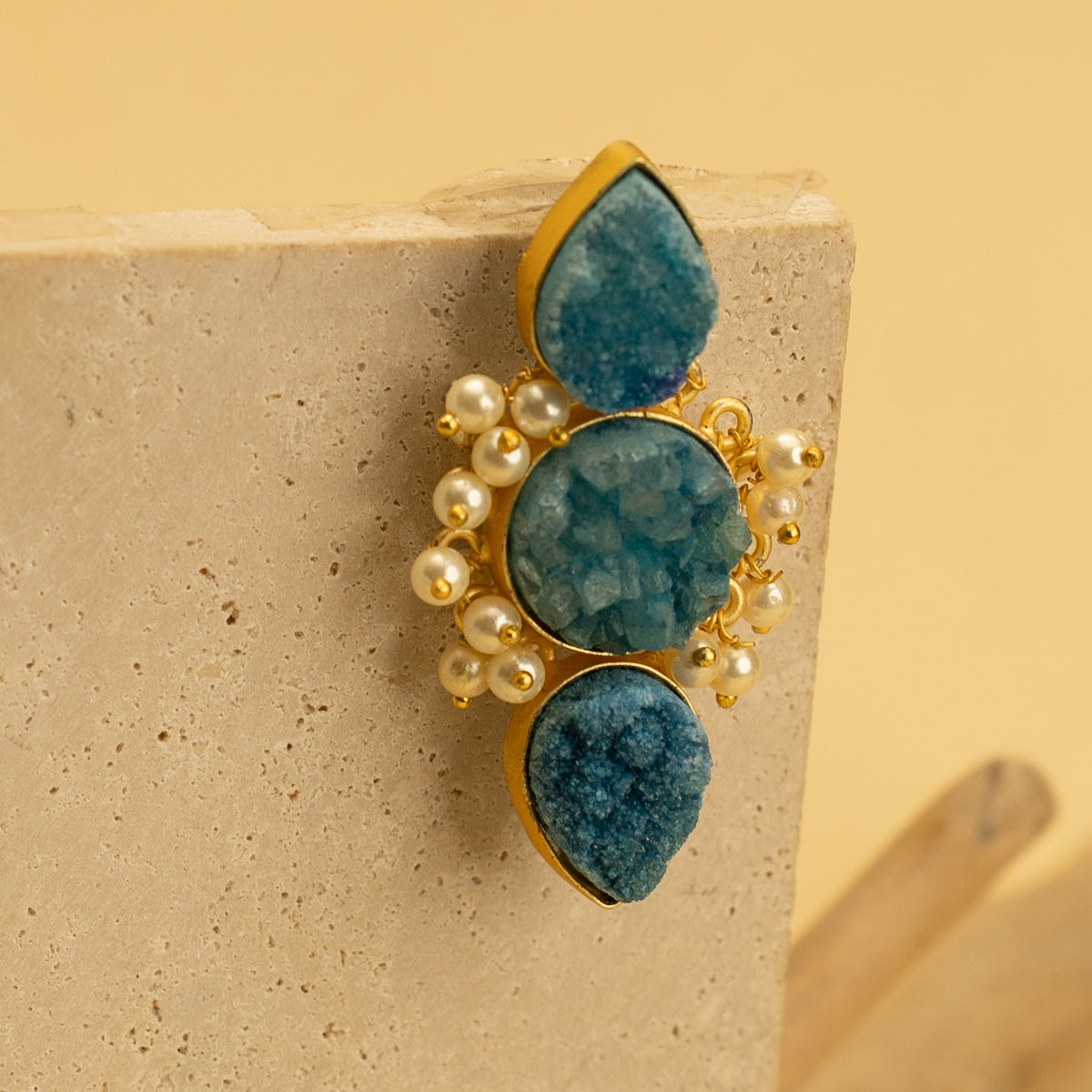 THANAYA RUSTIC AND RAW ANTIQUE FINISH HANDMADE NATURAL STONE EARRINGS ER461