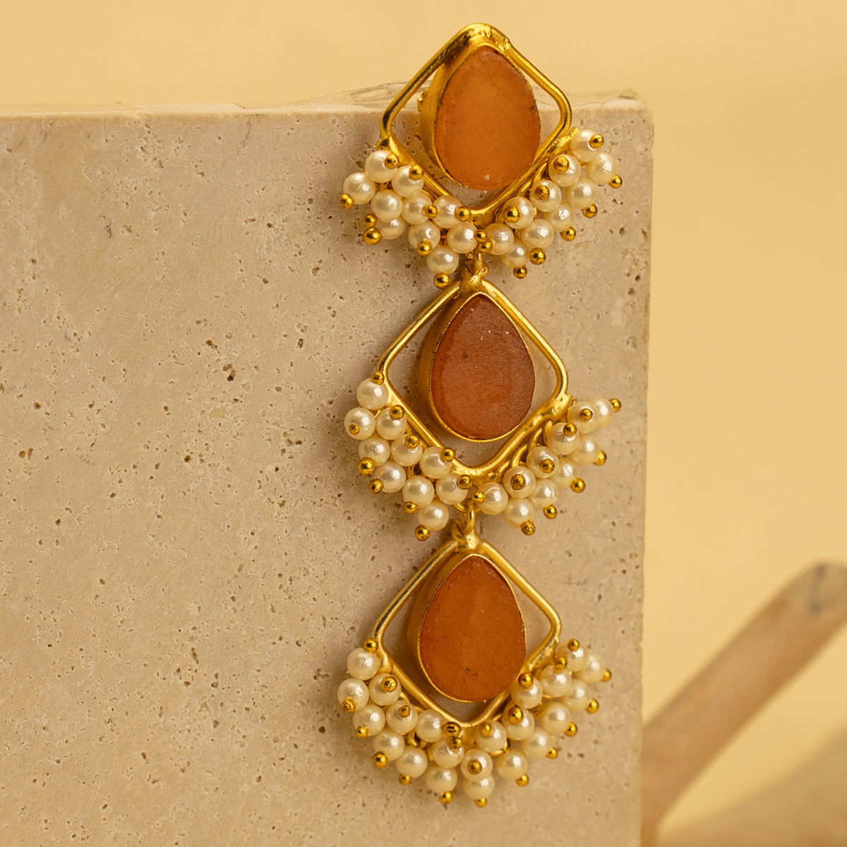 ZIYA RUSTIC AND RAW ANTIQUE FINISH HANDMADE NATURAL STONE EARRINGS ER458