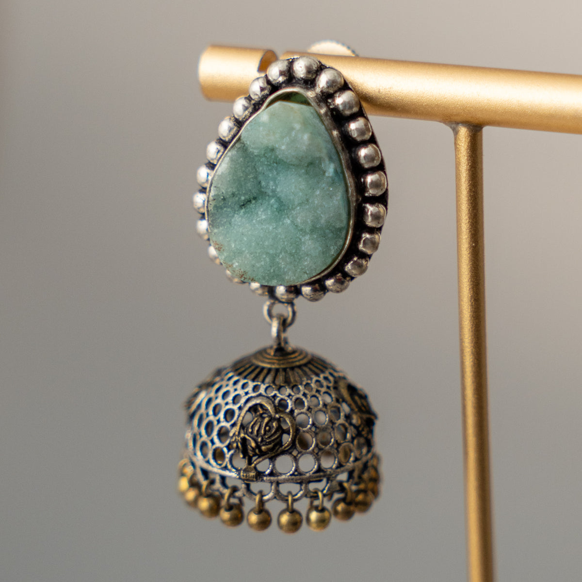 NISHASHA SEMI HANDMADE OXIDIZED AND NATURAL AGATE STONE JHUMKAS/EARRINGS ER473