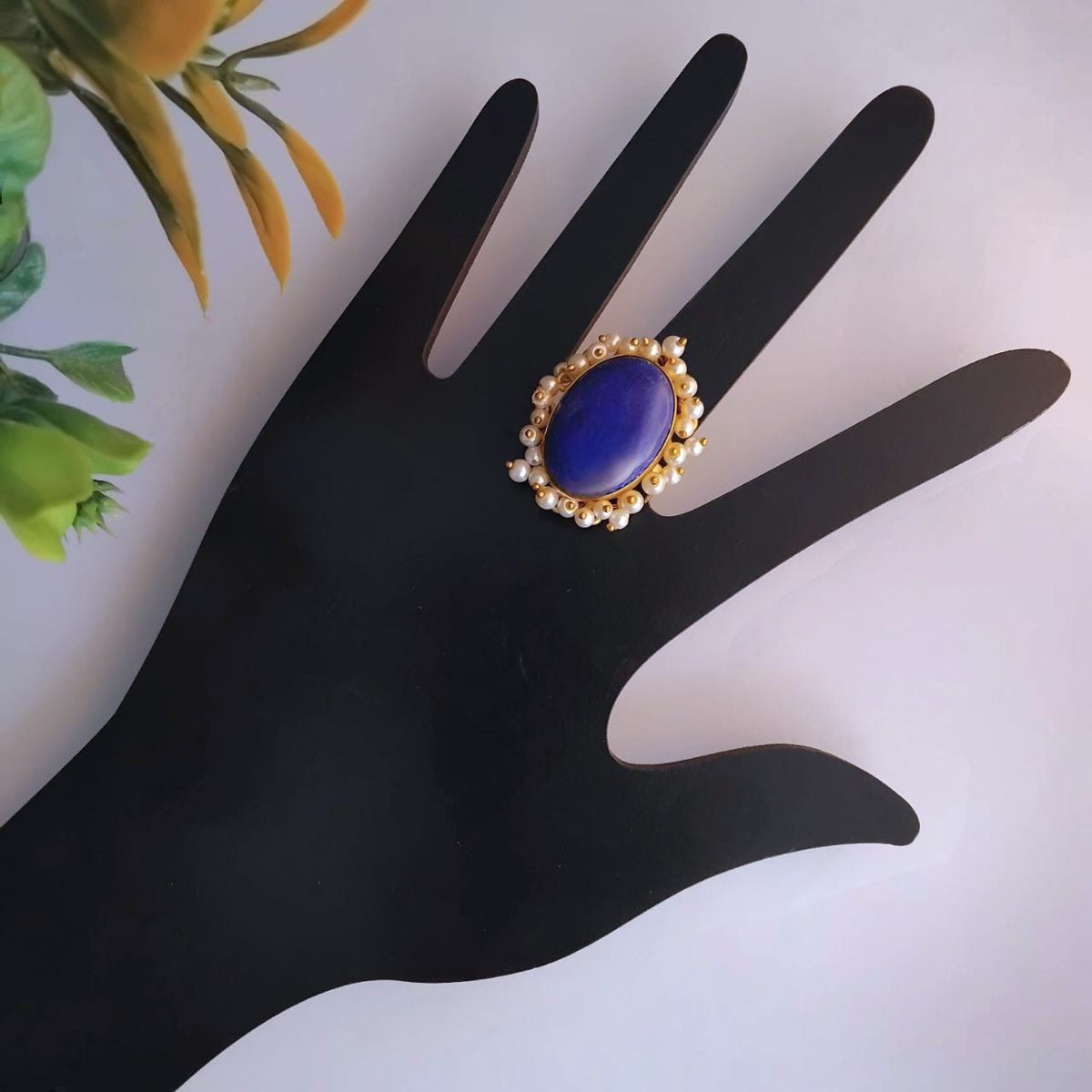 ISHIKA GOLD TONED NATURAL STONE HANDMADE FINGER RING R21