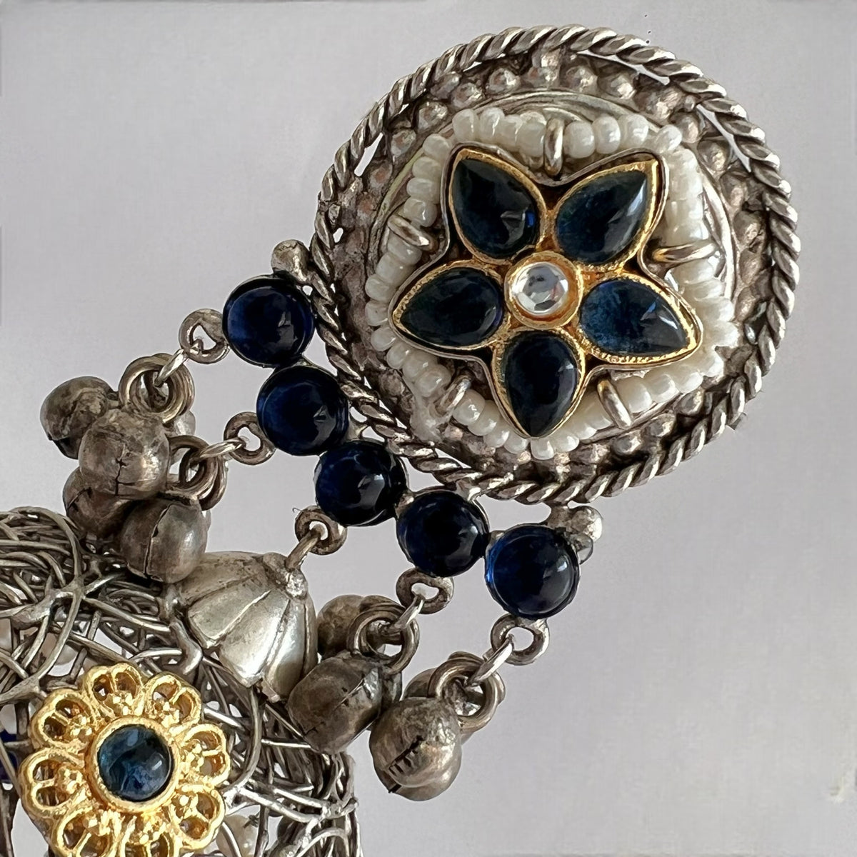 DAFINA SILVER LOOK ALIKE HAND HAMMERED AND HAND WIRED JHUMKA ER567