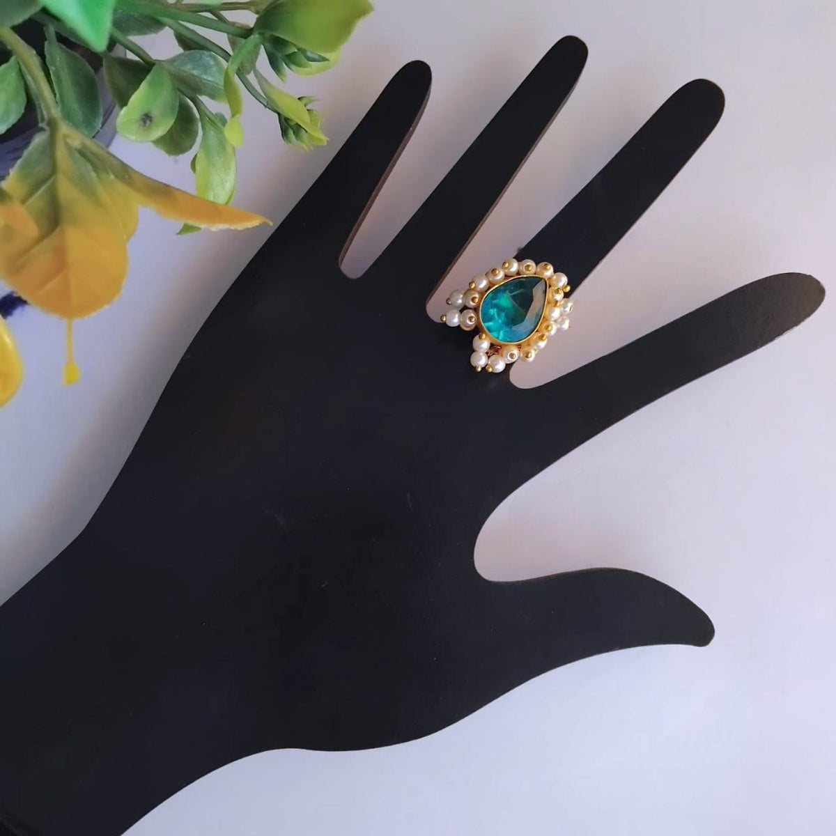 ISHIKA GOLD TONED NATURAL STONE HANDMADE FINGER RING R21