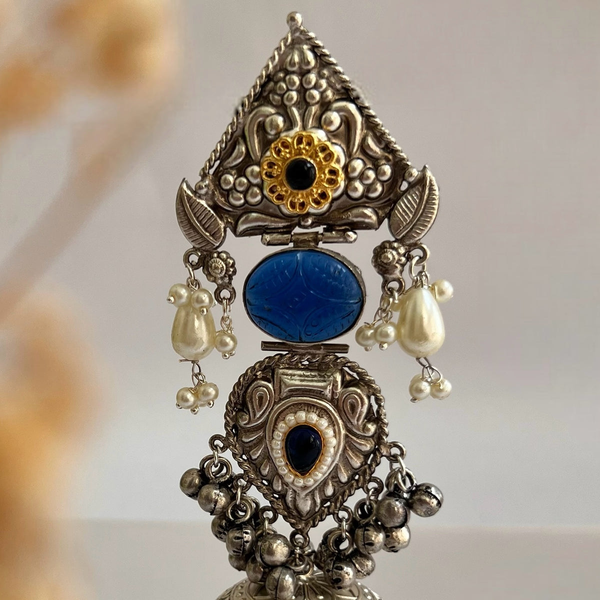 KRITHI SILVER LOOK ALIKE DUAL-TONED SILVER POLISH HANDMADE JUMBO JHUMKA ER572