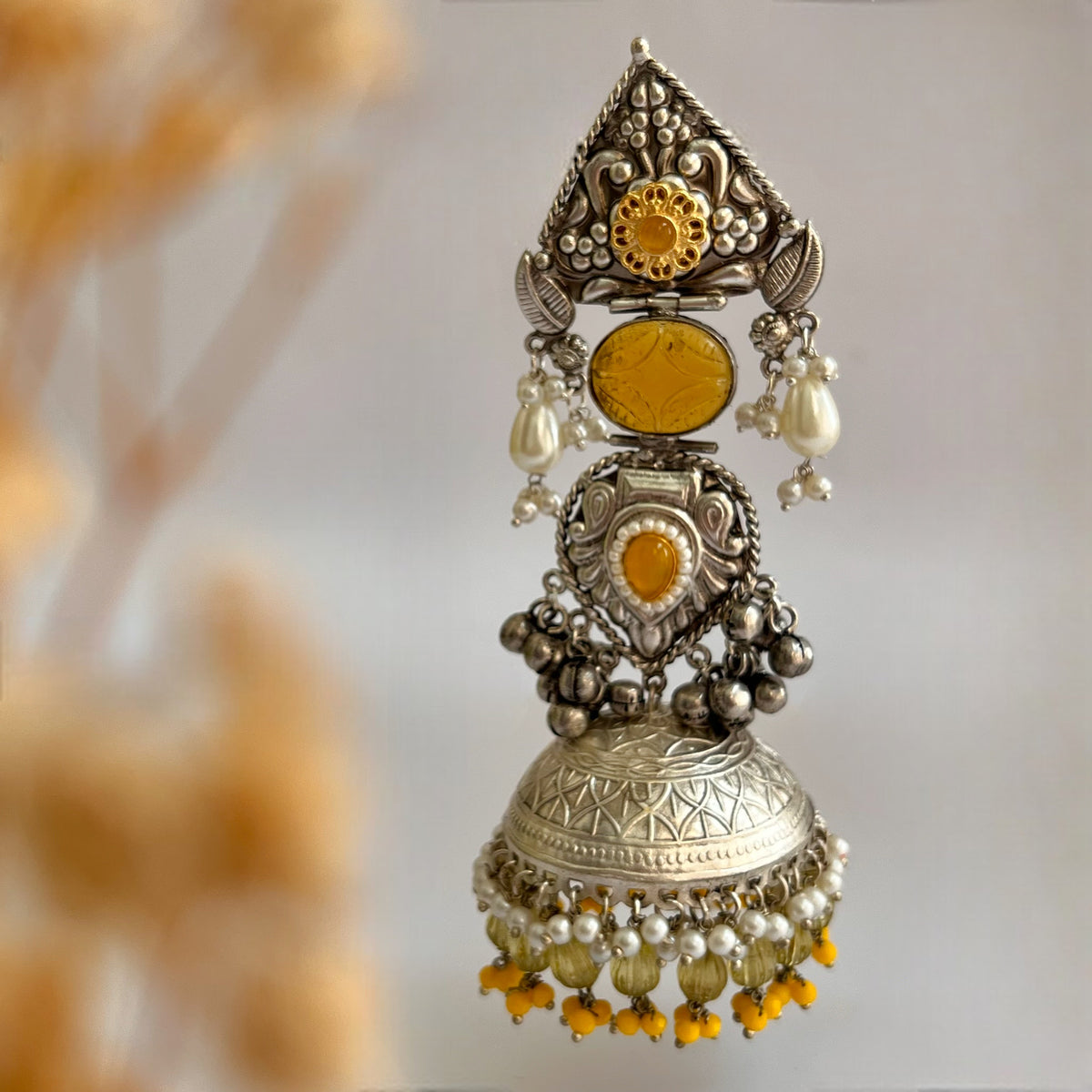 KRITHI SILVER LOOK ALIKE DUAL-TONED SILVER POLISH HANDMADE JUMBO JHUMKA ER572