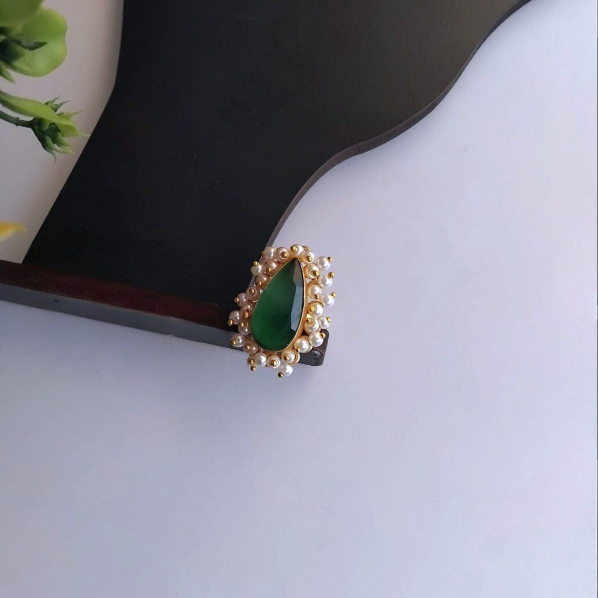 ISHIKA GOLD TONED NATURAL STONE HANDMADE FINGER RING R21