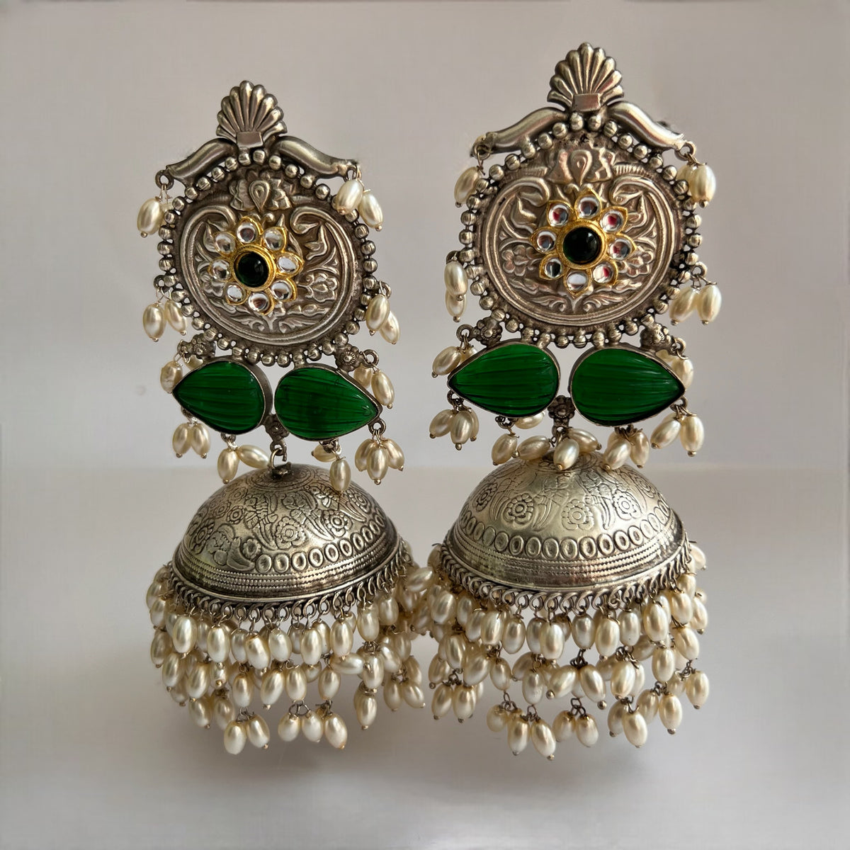 SELAM SILVER LOOK ALIKE DUAL-TONED SILVER POLISH HANDMADE JHUMKA ER574