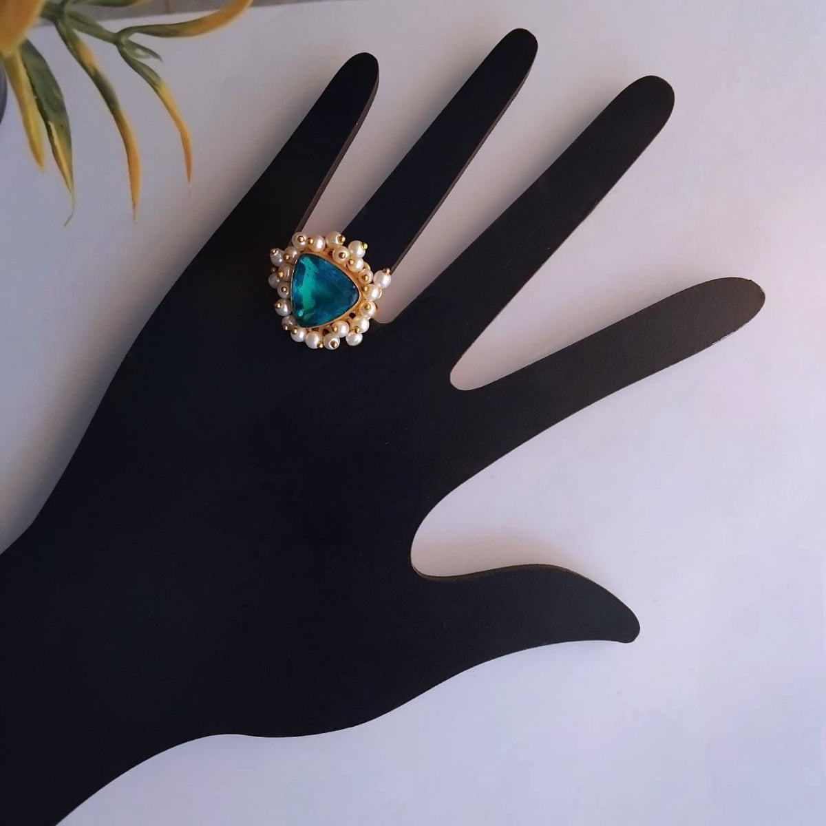 ISHIKA GOLD TONED NATURAL STONE HANDMADE FINGER RING R21