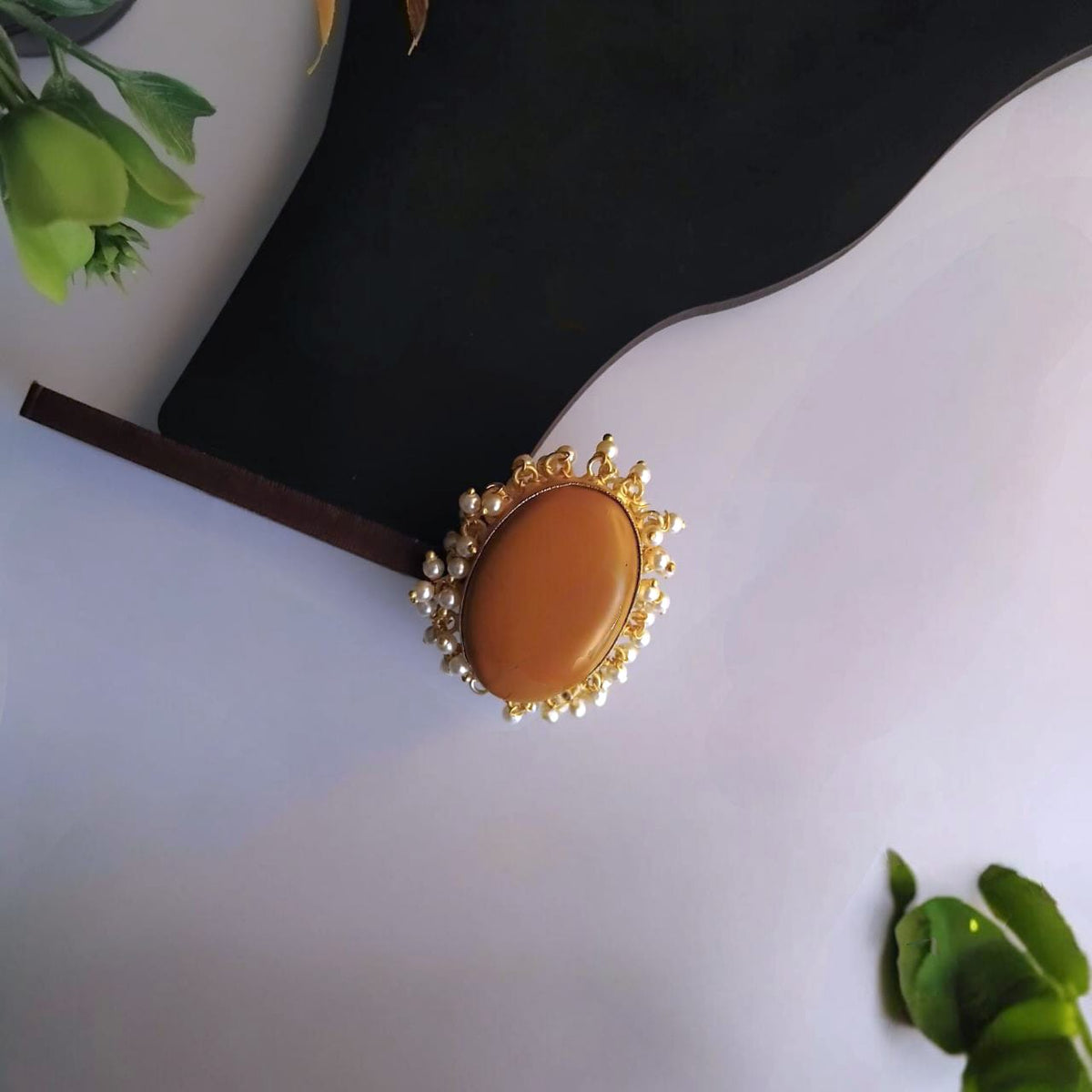 ISHIKA GOLD TONED NATURAL STONE HANDMADE FINGER RING R21