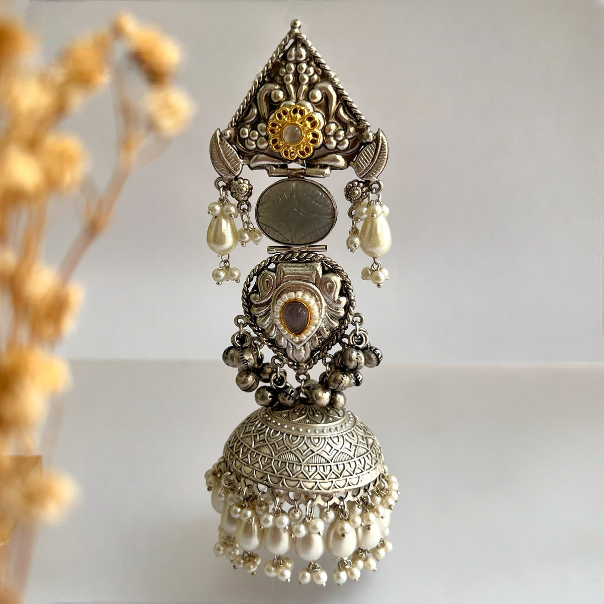 KRITHI SILVER LOOK ALIKE DUAL-TONED SILVER POLISH HANDMADE JUMBO JHUMKA ER572
