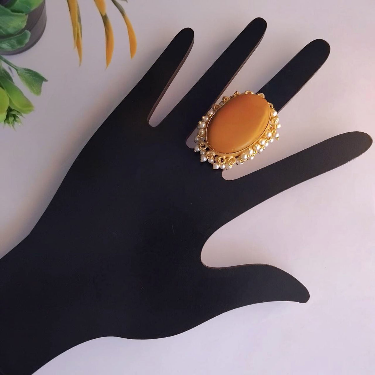 ISHIKA GOLD TONED NATURAL STONE HANDMADE FINGER RING R21