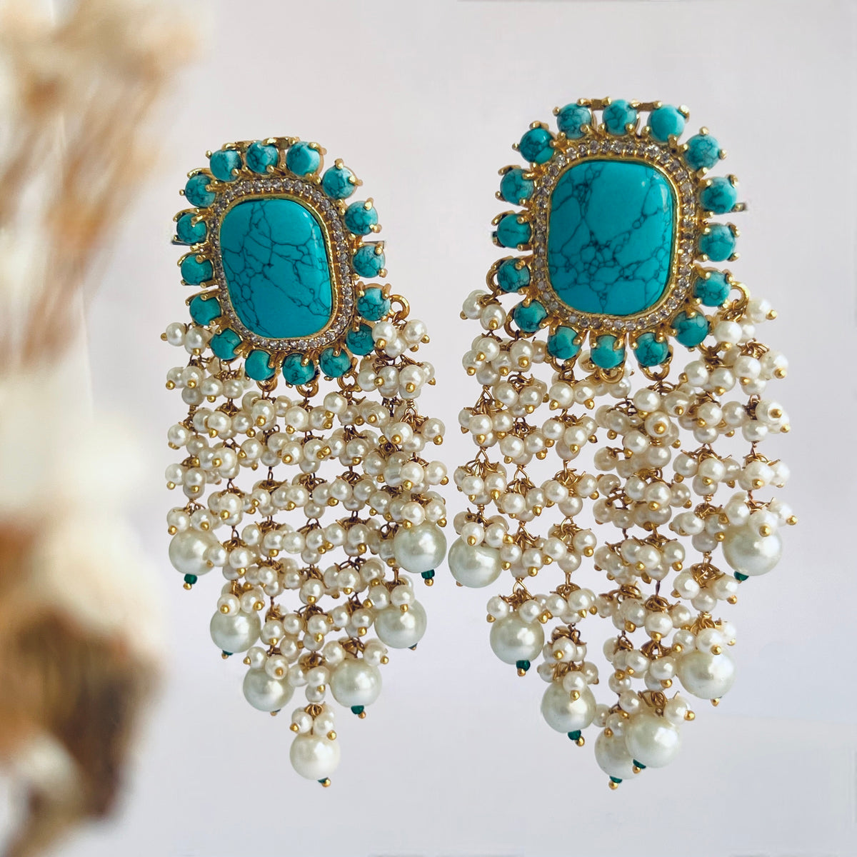 LIYA HANDMADE PEARL BEADED GOLD-TONED EARRING-ER561