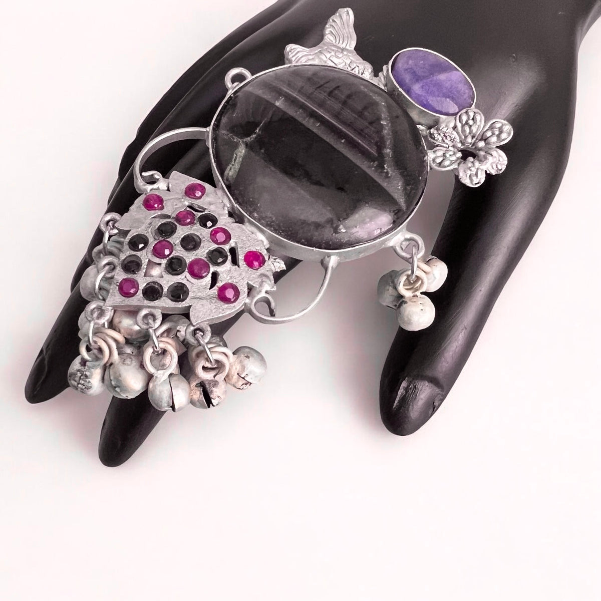 CLARA PREMIUM HANDMADE NATURAL STONES SILVER POLISH RING R60 DESIGN 4