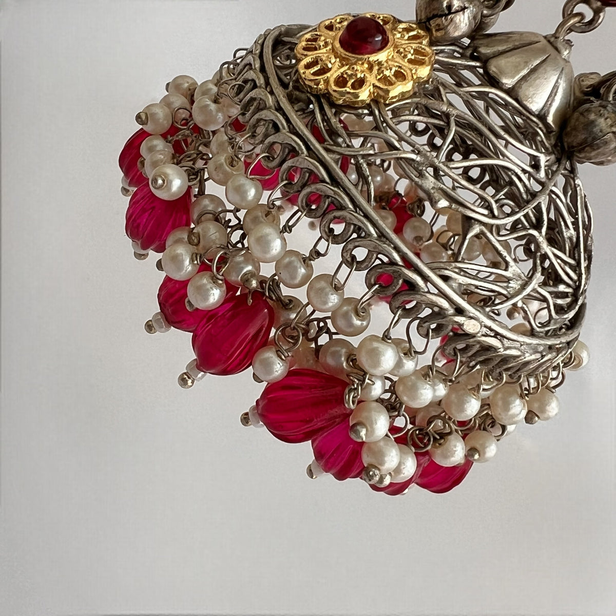 DAFINA SILVER LOOK ALIKE HAND HAMMERED AND HAND WIRED JHUMKA ER567