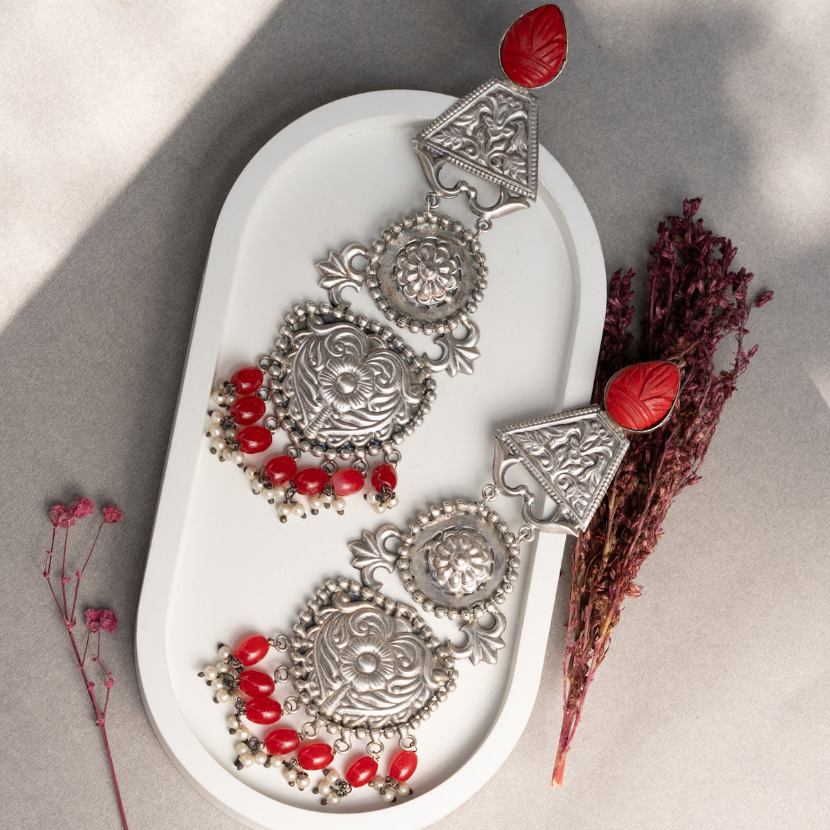 CHARU FAUX SILVER HANDMADE ANTIQUE EARRINGS ER757