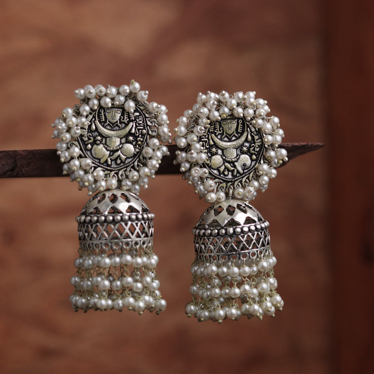 CAMEO ANTIQUE AFRO OXIDIZED JHUMKAS ER45