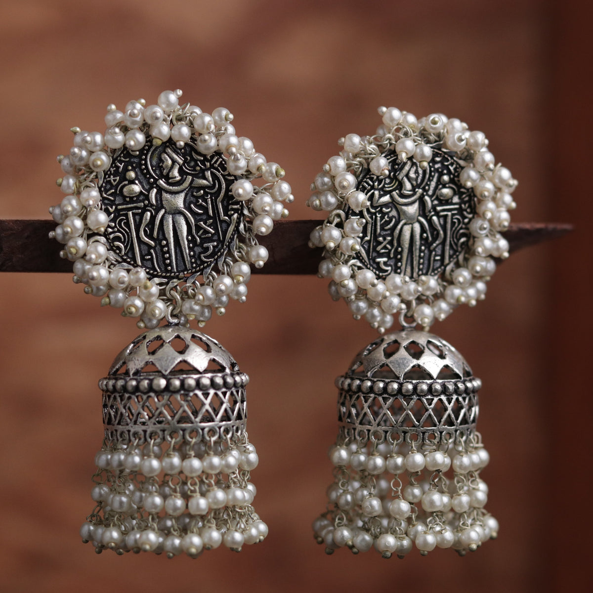 CAMEO ANTIQUE AFRO OXIDIZED JHUMKAS ER45