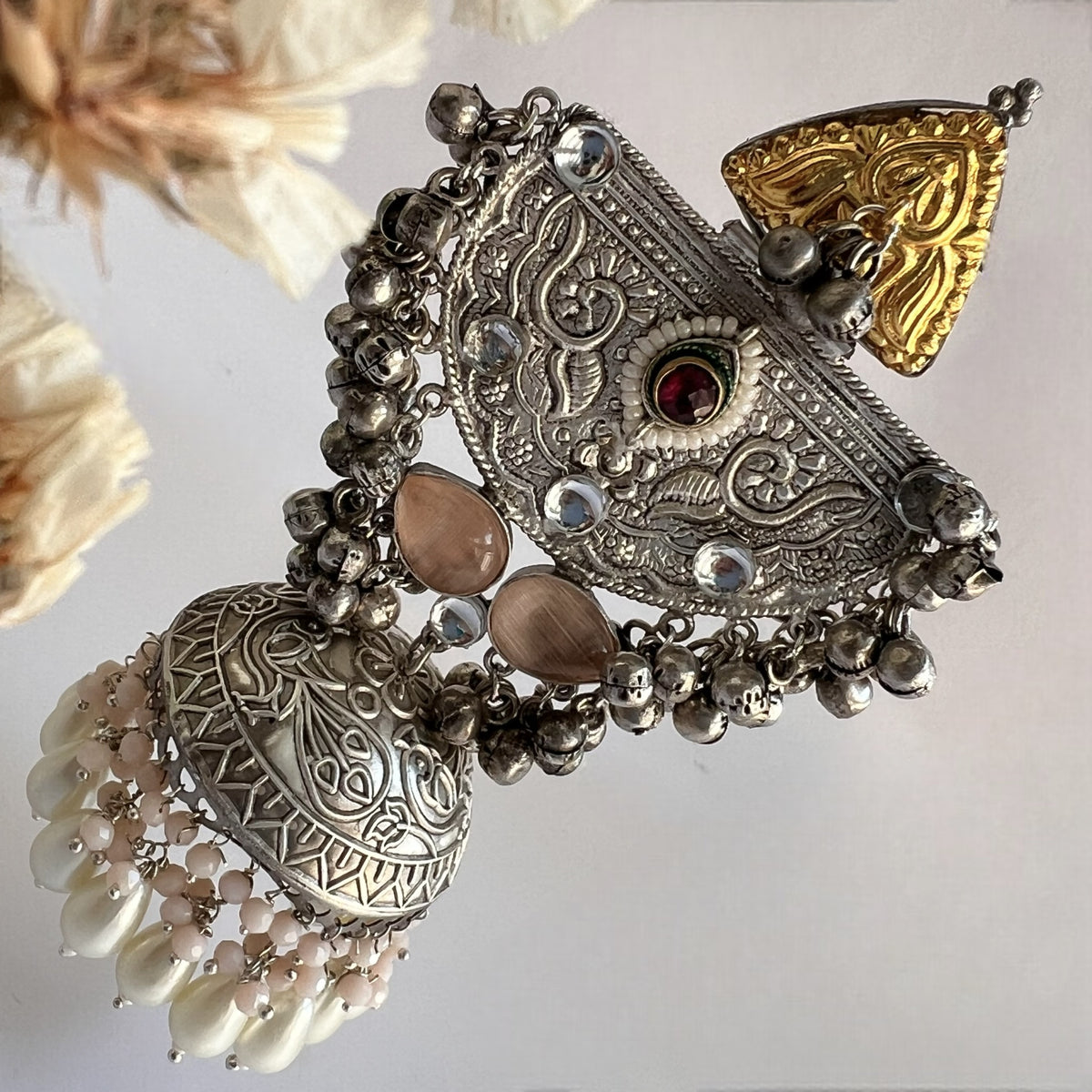 ÉLIRA SILVER LOOK ALIKE HAND HAMMERED DUAL TONED JUMBO JHUMKA ER558