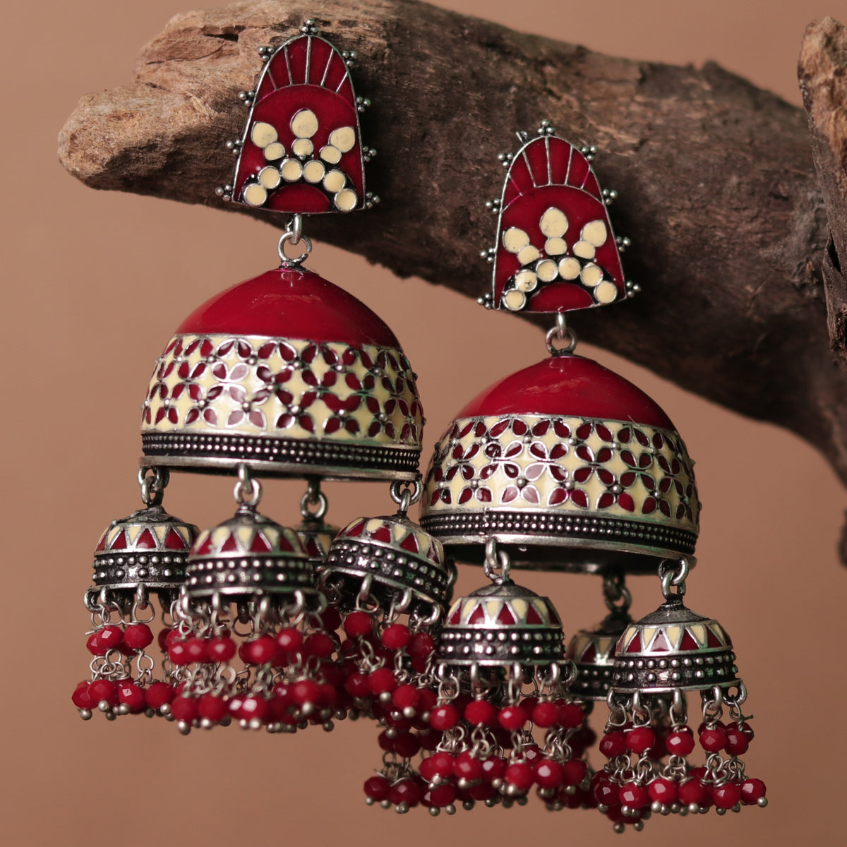 PRISM TASSEL QUARTET SEMI HANDMADE & HANDPAINTED JHUMKAS ER70