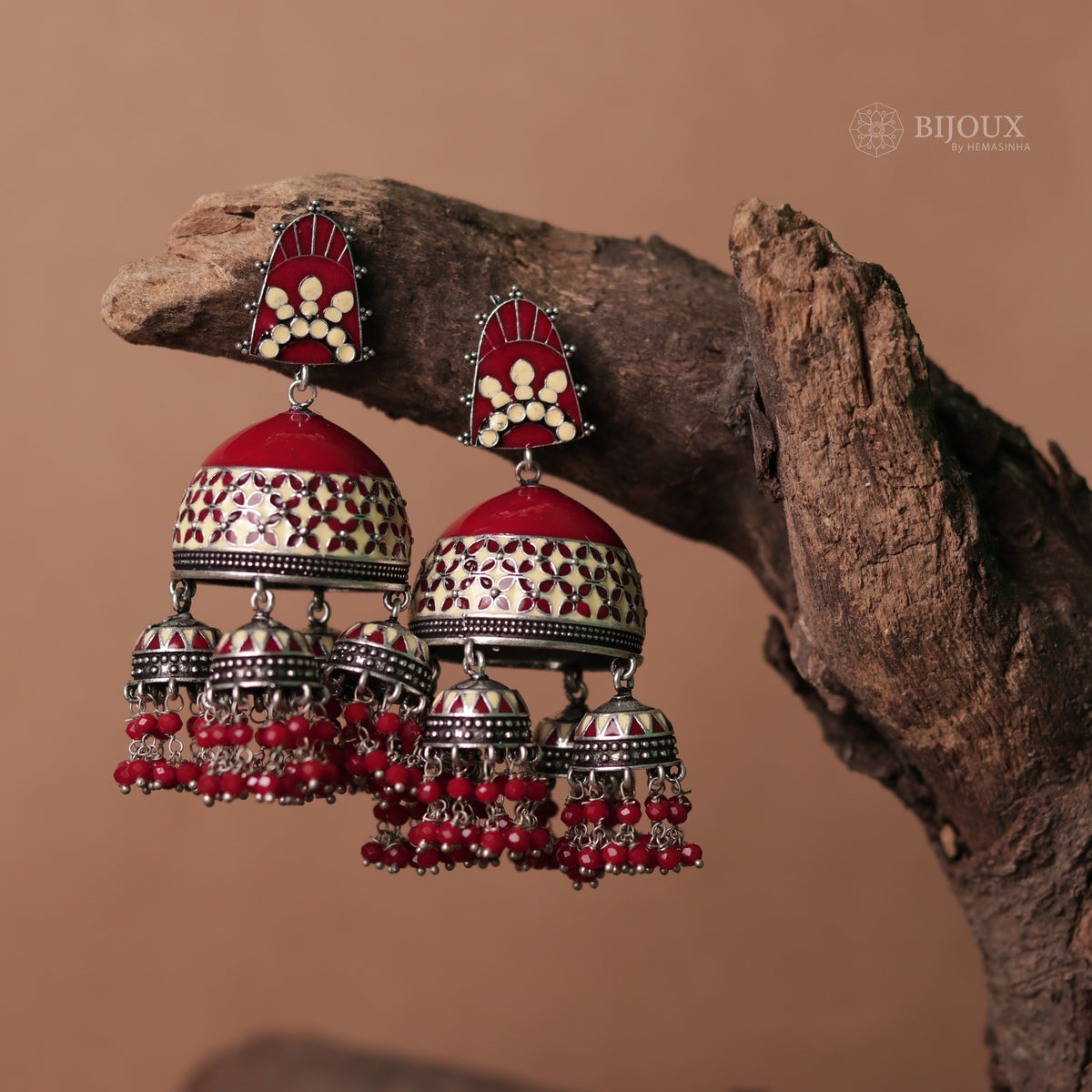 PRISM TASSEL QUARTET SEMI HANDMADE & HANDPAINTED JHUMKAS ER70