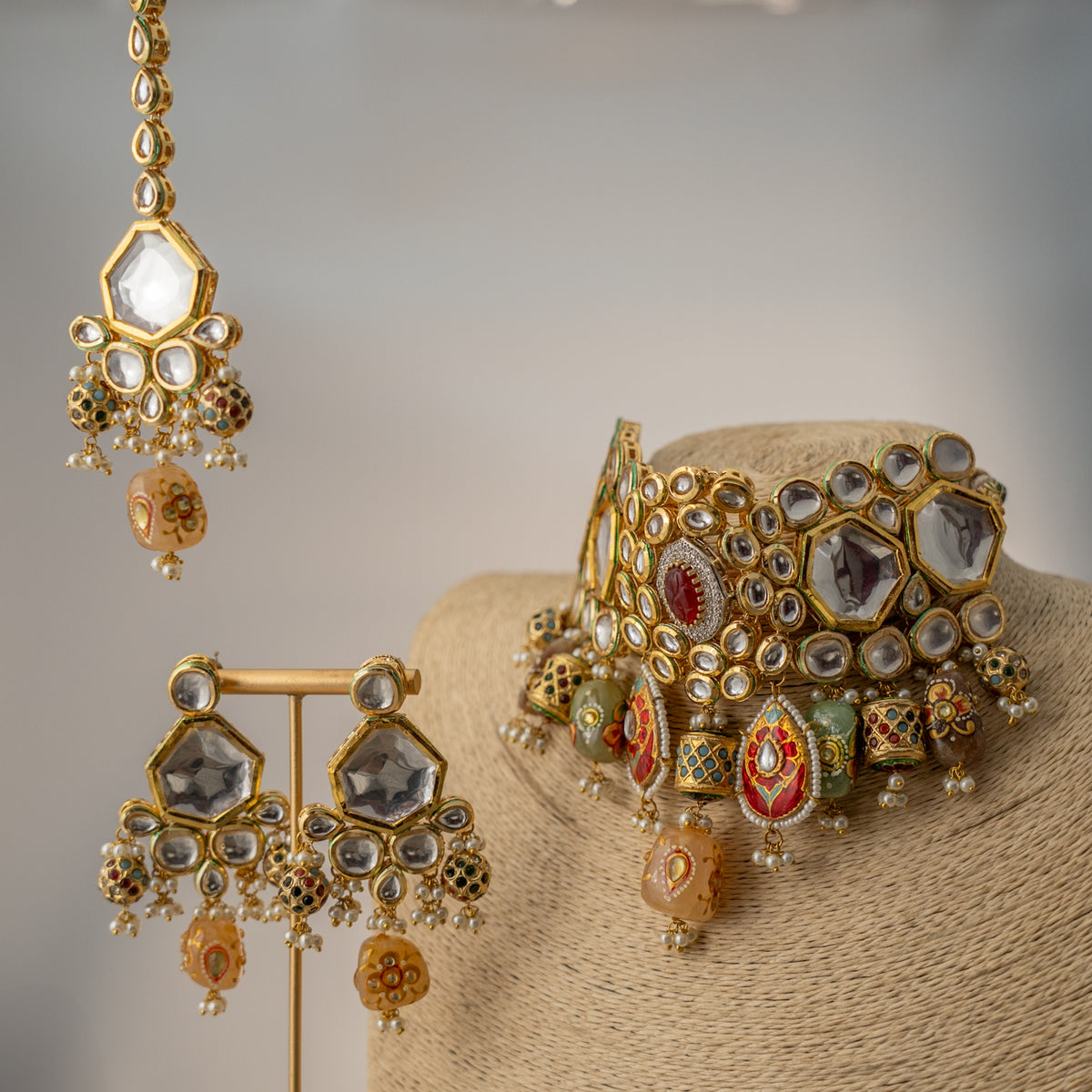 ROWAN BIJOUX PREMIUM BRIDAL KUNDAN HAND PAINTED RAWSTONE CHOKER/NECKLACE CH394