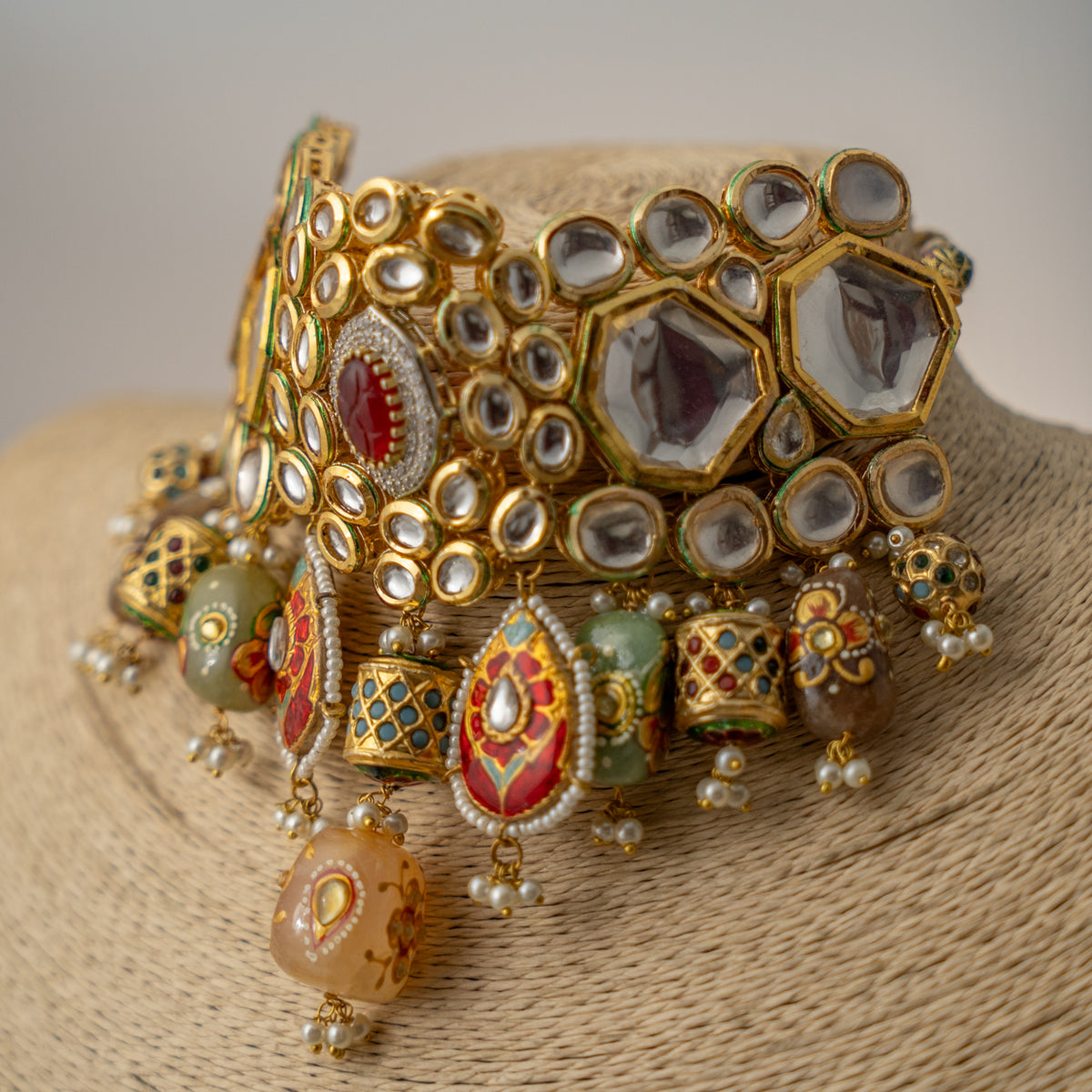 ROWAN BIJOUX PREMIUM BRIDAL KUNDAN HAND PAINTED RAWSTONE CHOKER/NECKLACE CH394