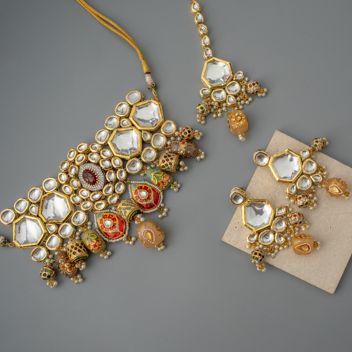 ROWAN BIJOUX PREMIUM BRIDAL KUNDAN HAND PAINTED RAWSTONE CHOKER/NECKLACE CH394