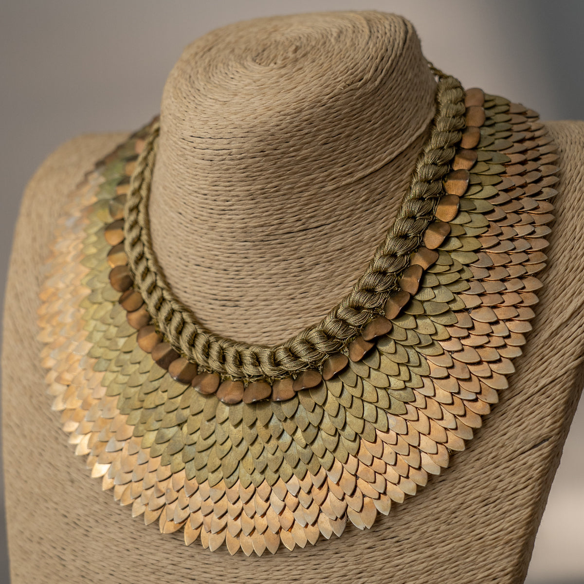 ELLA BIJOUX PREMIUM BRASS FLAKES HANDMADE ANTIQUE NECKPIECE/NECKLACE WITH EARRING NL274