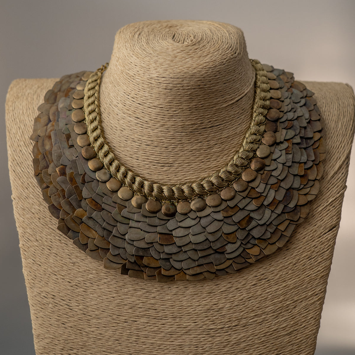 ELLA BIJOUX PREMIUM BRASS FLAKES HANDMADE ANTIQUE NECKPIECE/NECKLACE WITH EARRING NL274