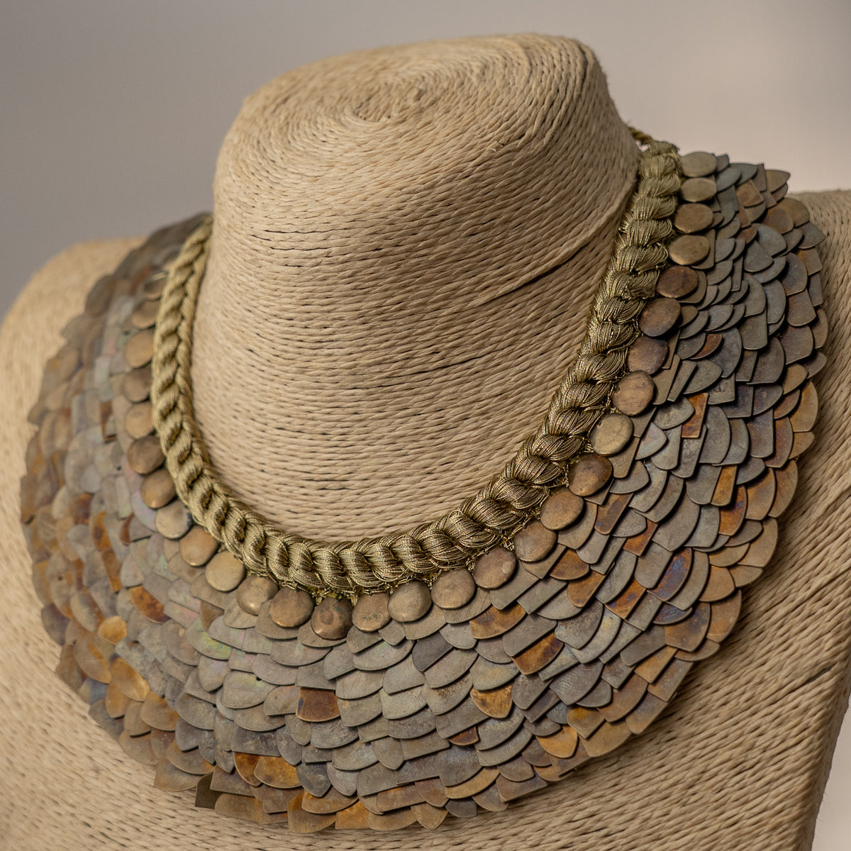 ELLA BIJOUX PREMIUM BRASS FLAKES HANDMADE ANTIQUE NECKPIECE/NECKLACE WITH EARRING NL274